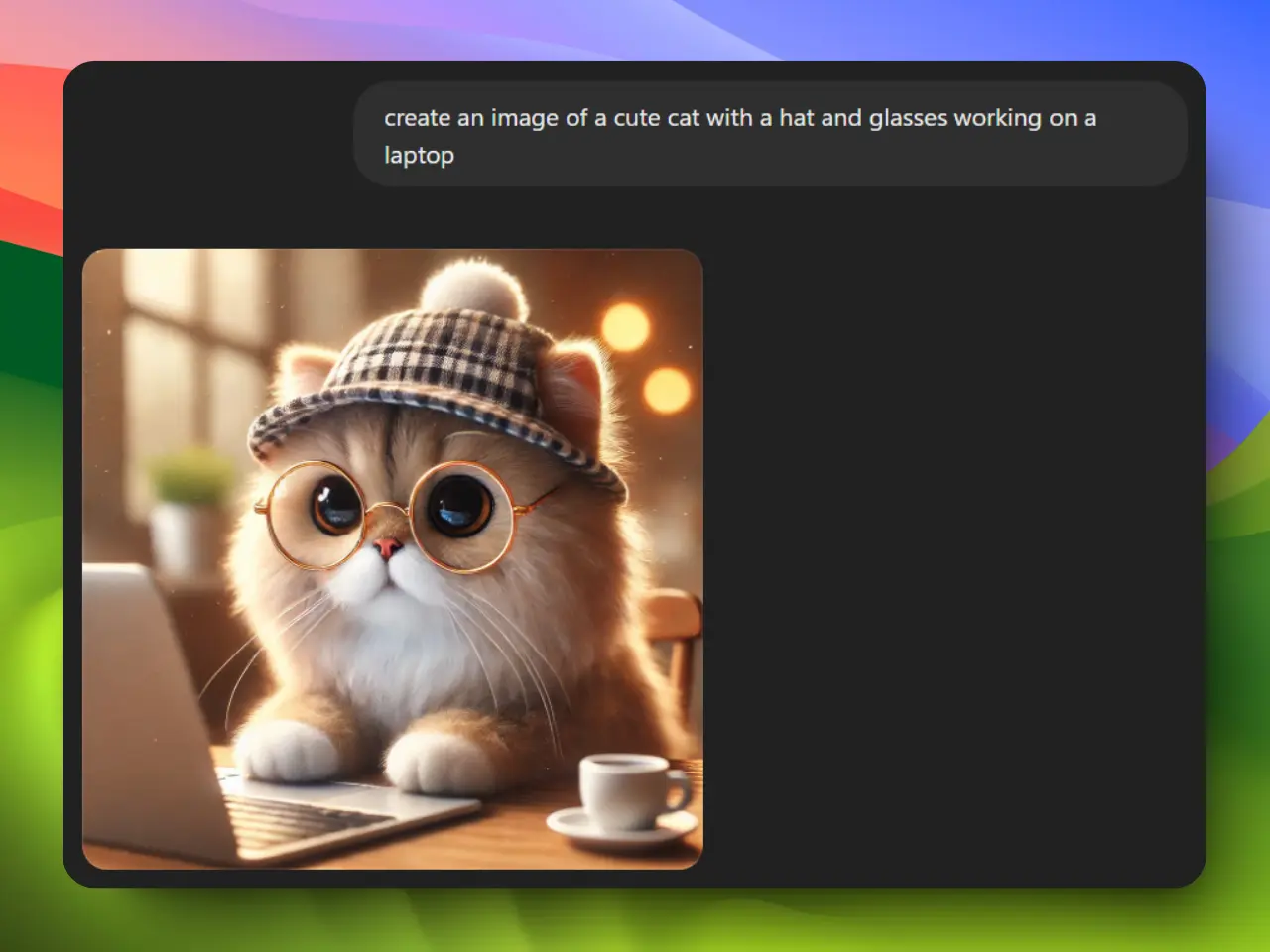 image of a cute cat generated with ChatGPT using a simple prompt